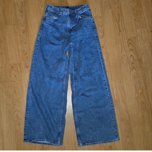 H&M Denim - H&M Size 2 Wide-Leg Blue Jeans Baggy Y2k 90s Vintage Streetwear